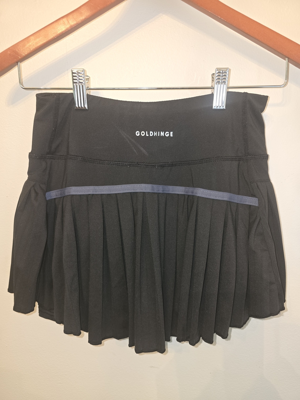 GoldHinge Black Pleated Mini Skirt with Reflective Trim